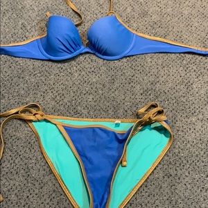 Blue and gold detailed bikini